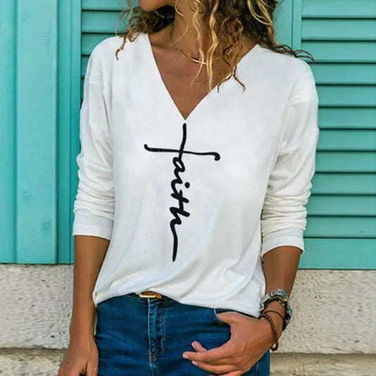 Cecgg Gotta Have Faith Simple Long-Sleeve Top